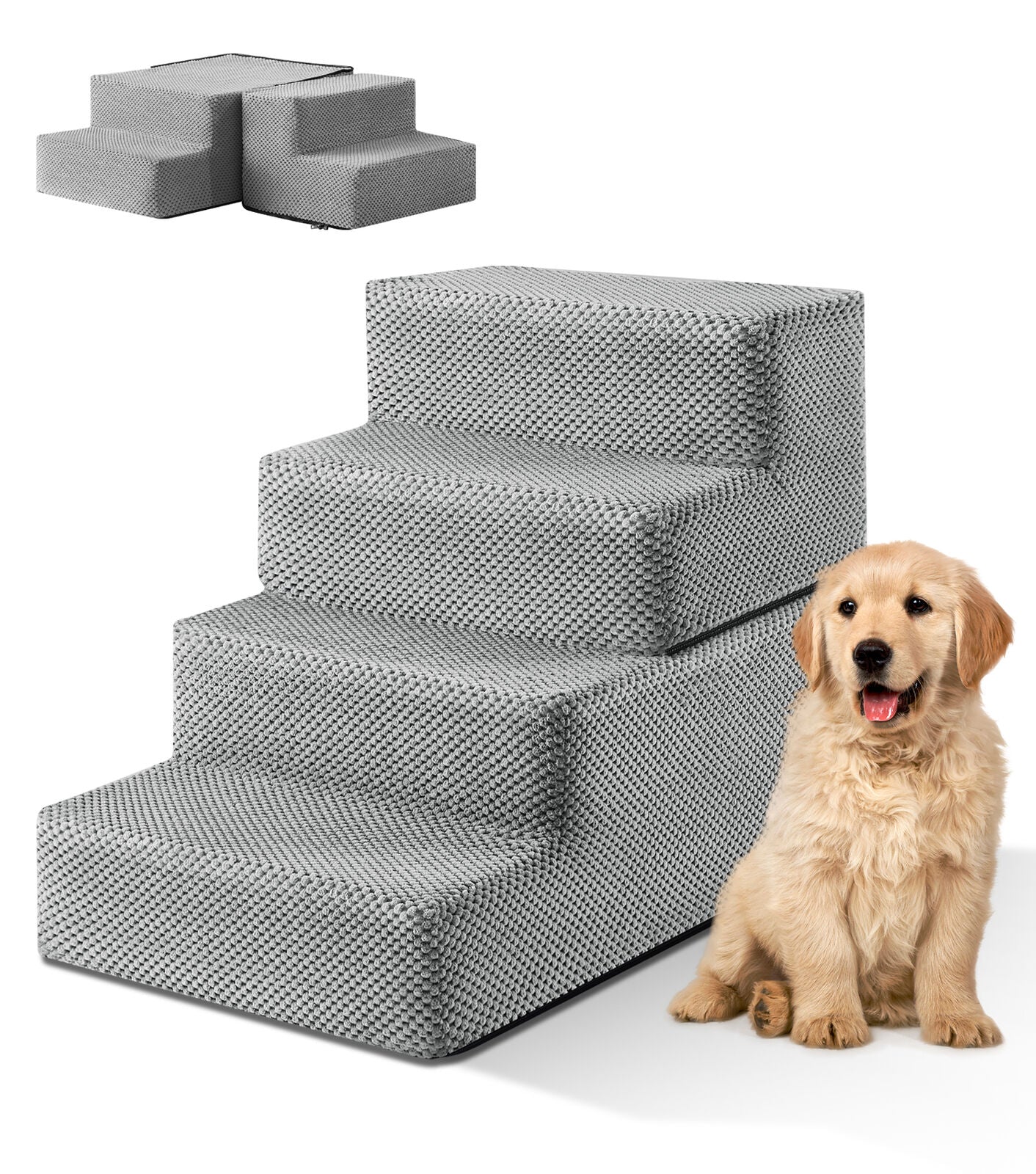 3/4/5 Steps Dog Stairs Pet For Bed Sofa Cats Ladder Ramp With Removable Cover UK