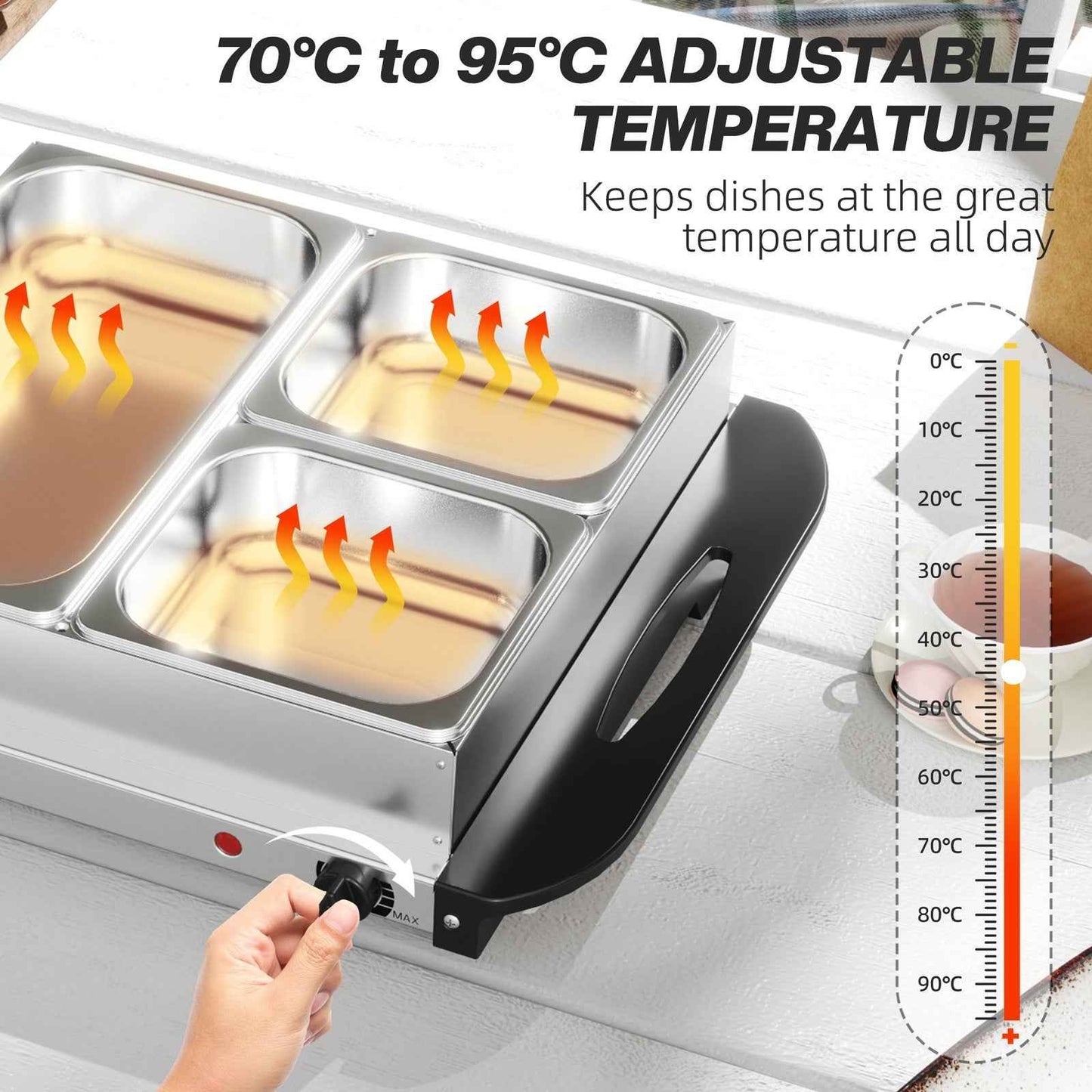 4 Tray Electric Food Warmer 4.5L Buffet Server with Adjustable Temp 200W