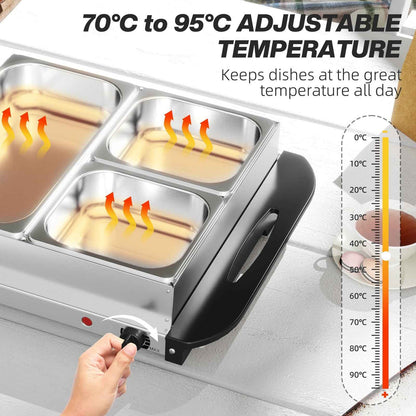 4 Tray Electric Food Warmer 4.5L Buffet Server with Adjustable Temp 200W