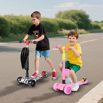 Kids Scooter Child Kick Flashing LED Light Up 3 Wheel Adjustable Folding UK