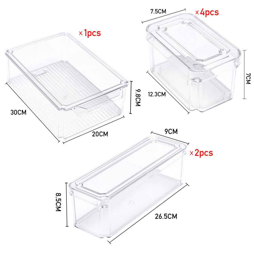 S/M/L Clear Plastic Fridge Storage Box Cupboard Organiser Fruit Veg Rack 3-10Pcs