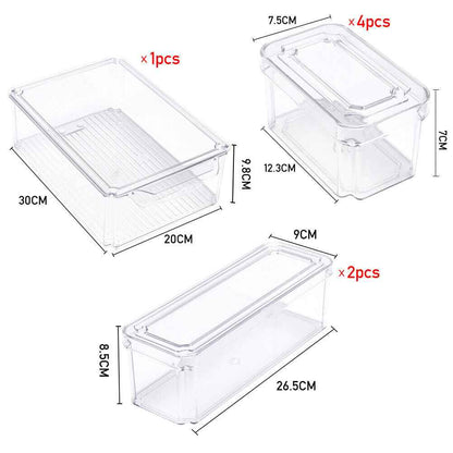 S/M/L Clear Plastic Fridge Storage Box Cupboard Organiser Fruit Veg Rack 3-10Pcs