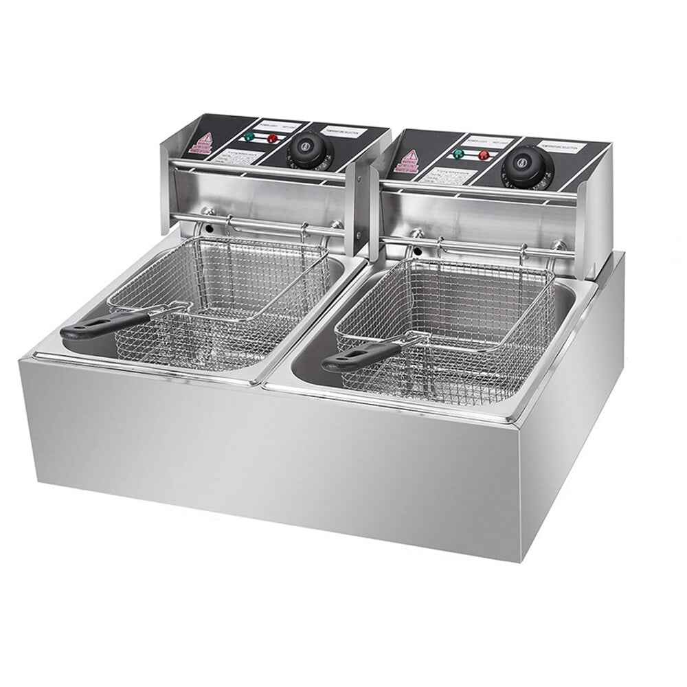 20L 5000W Commercial Electric Deep Fryer Fat Chip Twin Dual Tank Stainless Steel