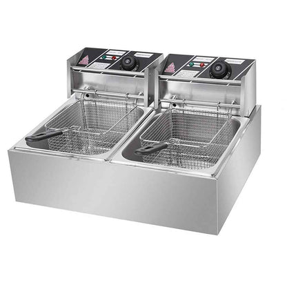 20L 5000W Commercial Electric Deep Fryer Fat Chip Twin Dual Tank Stainless Steel