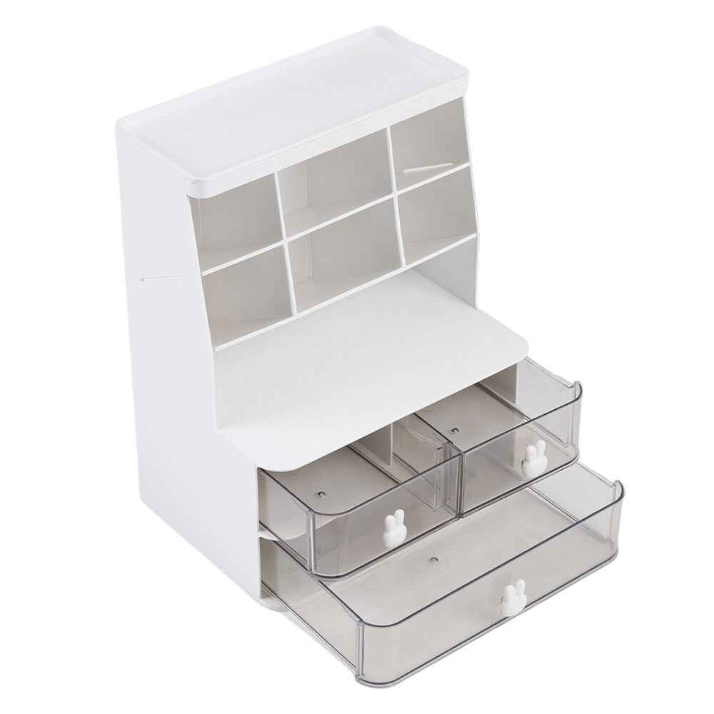 2 Drawers 6 Grids Desk Stationary Storage Box Home Office Desktop Organiser Box