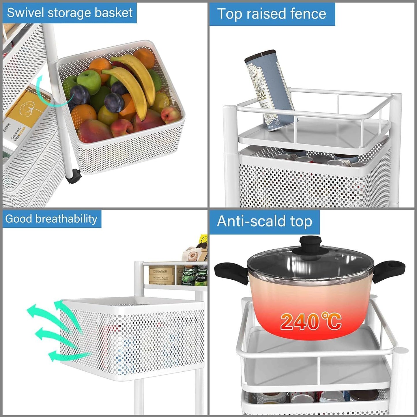 Ceenaz 6-Tier Rotating Kitchen Storage Cart: Utility Vegetable Mobile Shelf Rack - Ceenaz Store