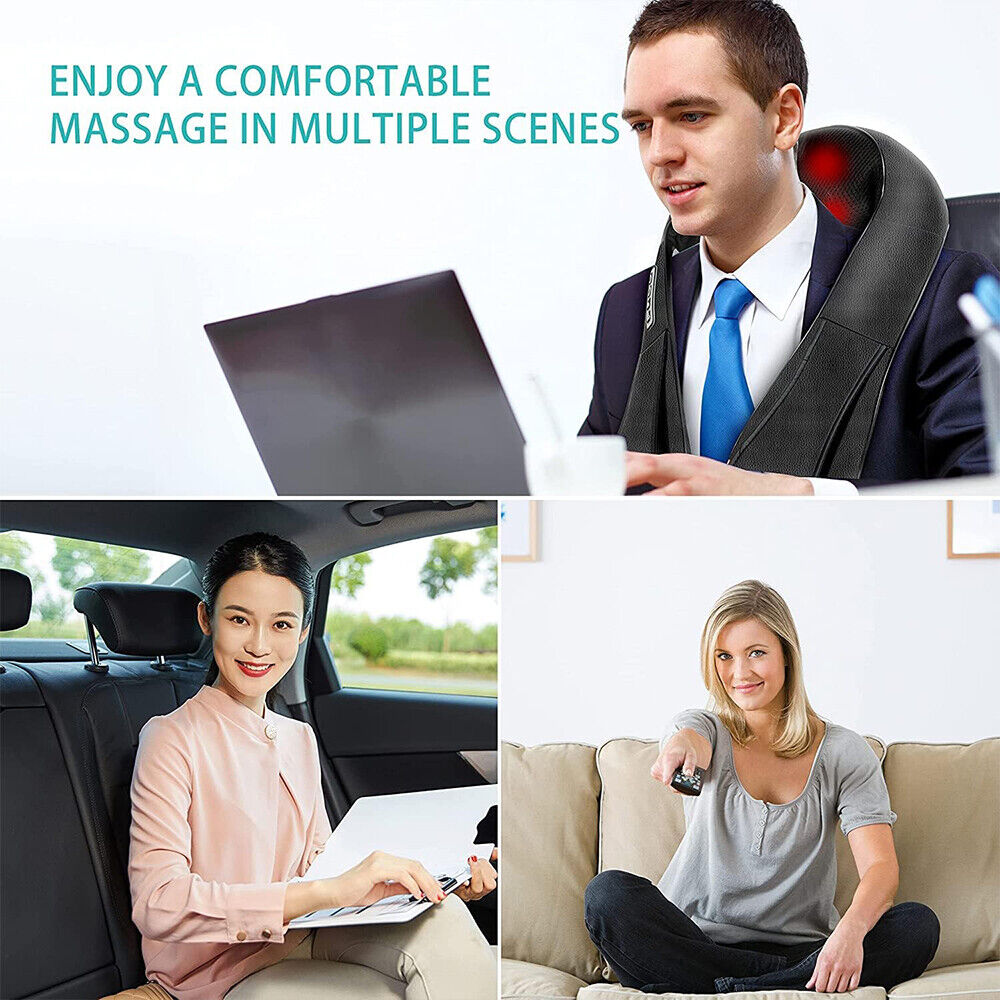 Electric Shiatsu Back Neck Shoulder Massager with Heat Kneading Body Car Home UK