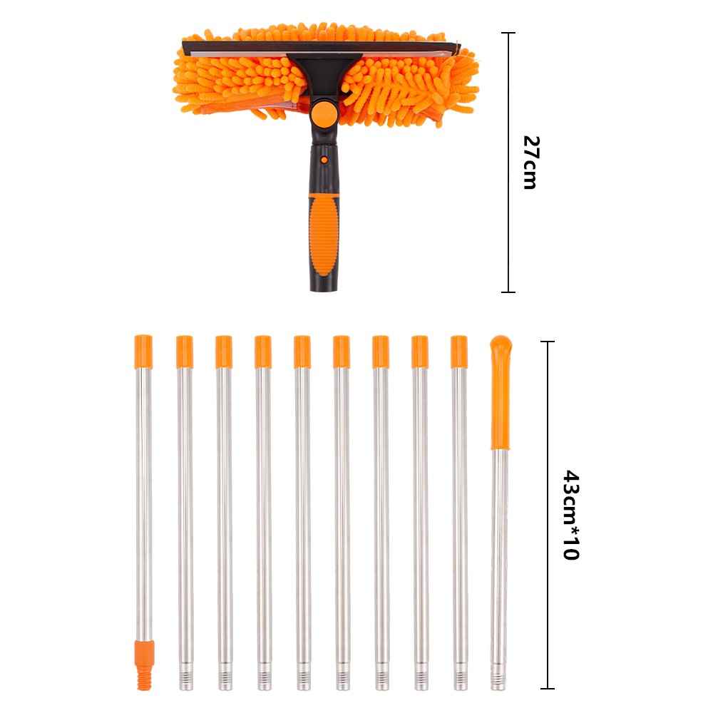4.3M Long Telescopic Rod 2-in-1 Window Glass Cleaner Wipe & Scraper Cleaning Kit