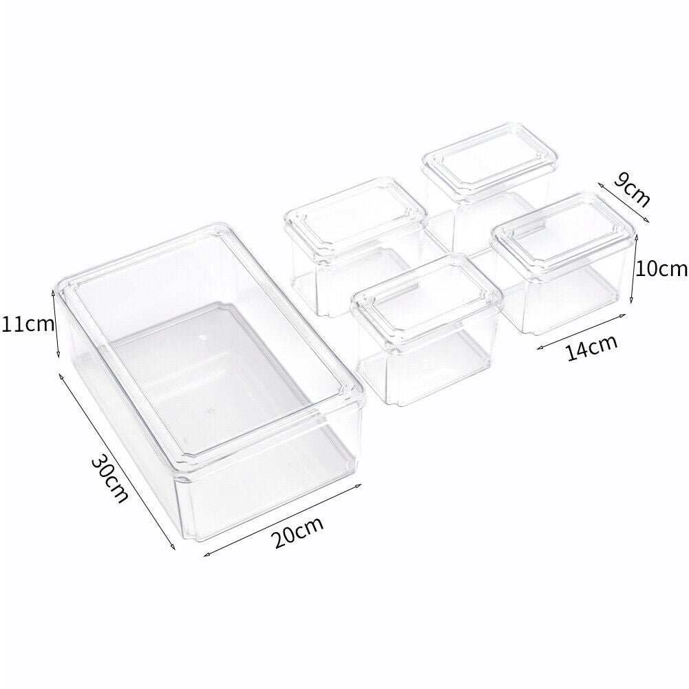 S/M/L Clear Plastic Fridge Storage Box Cupboard Organiser Fruit Veg Rack 3-10Pcs