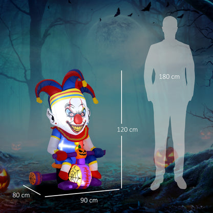 4ft Blow Up Halloween Inflatable Clown on Bicycle with 3 Built-in LED Lights