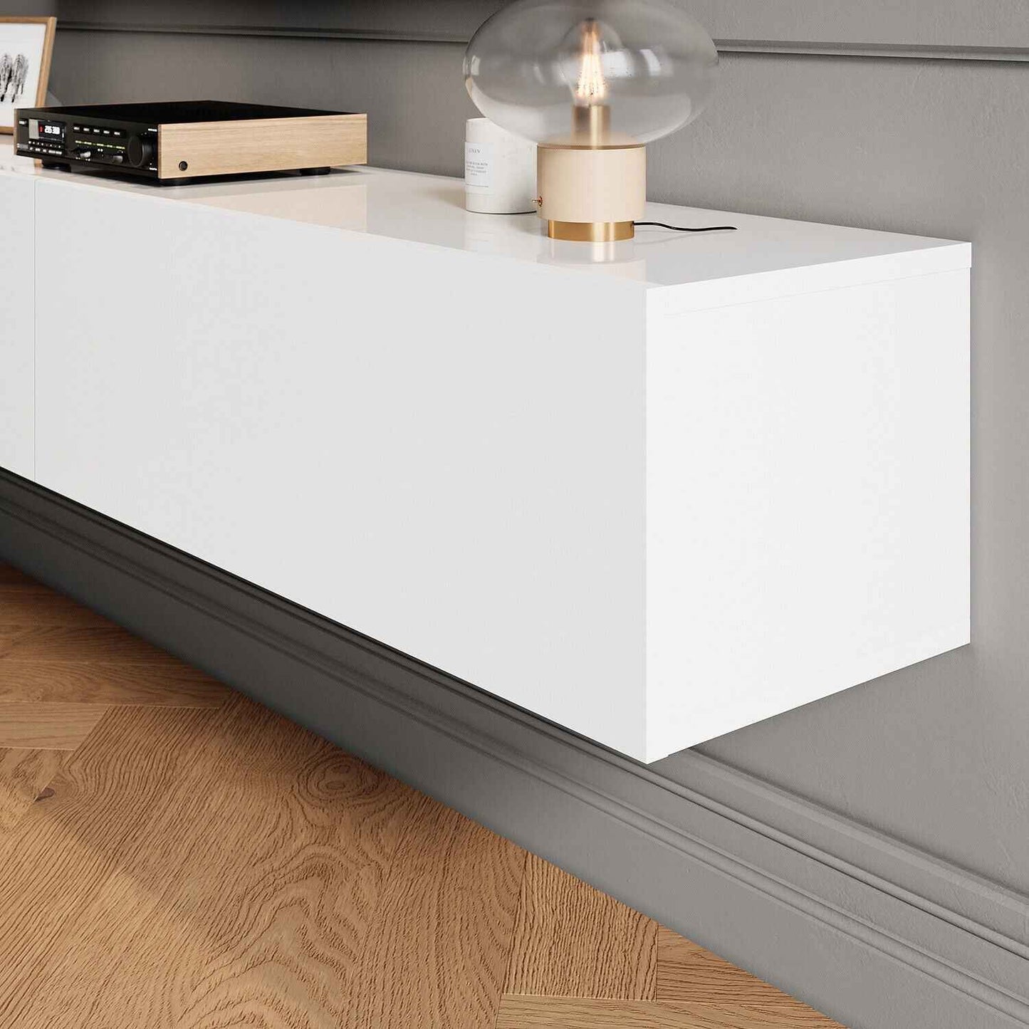 140cm High Gloss Floating TV Unit Cabinet Wall Mounted TV Stand With LED Lights