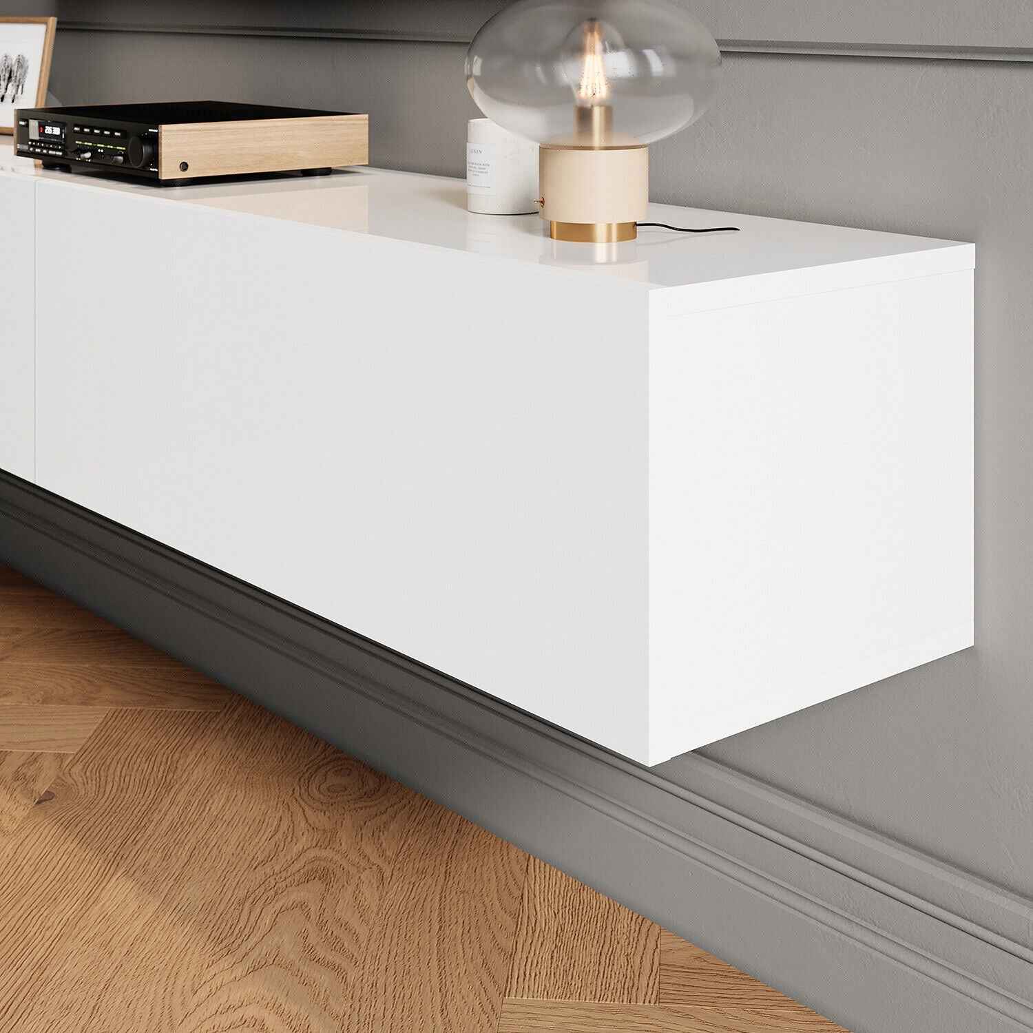 140cm High Gloss Floating TV Unit Cabinet Wall Mounted TV Stand With LED Lights