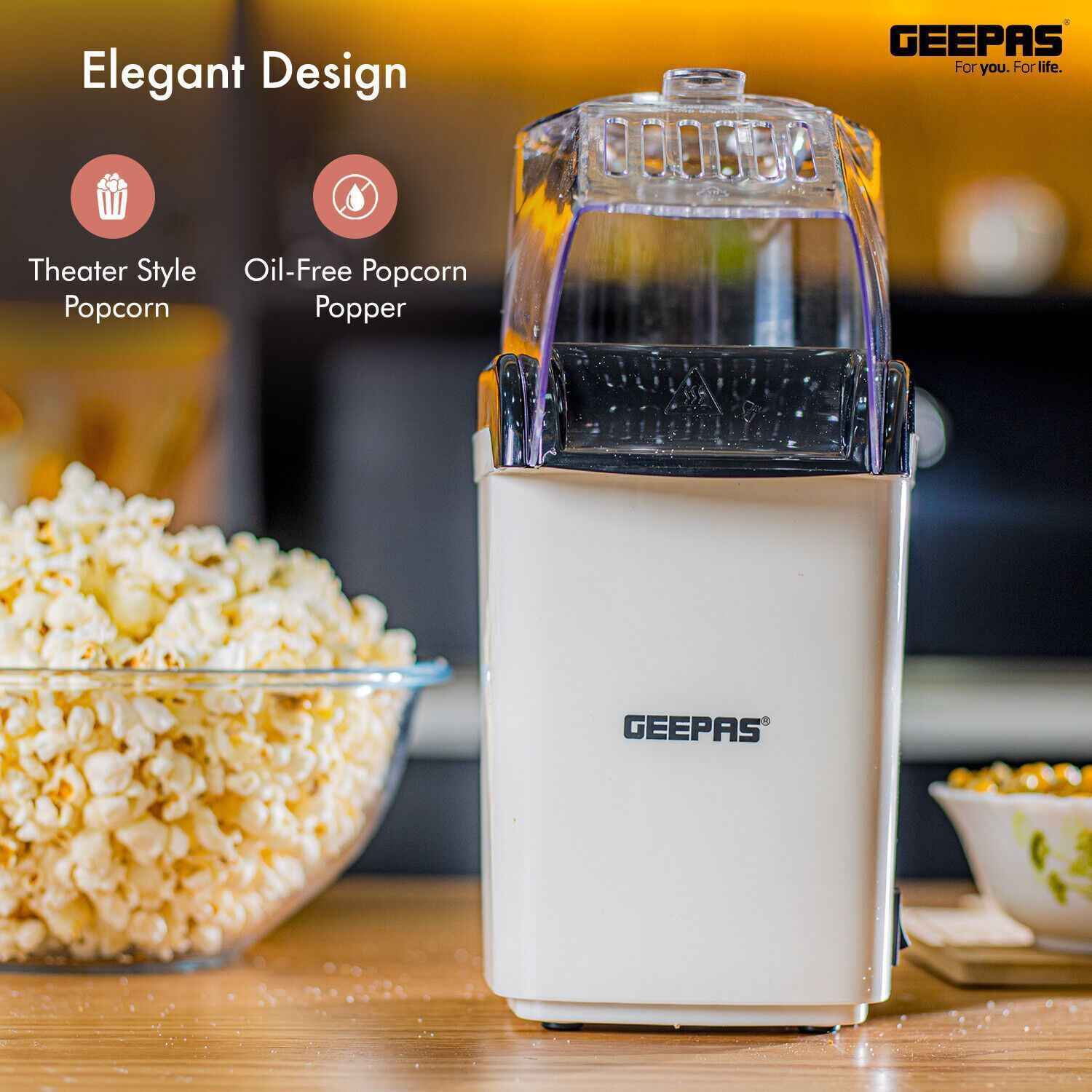 GEEPAS 1200W Popcorn Maker Machine Fat Free Hot Air Large Popper Electric