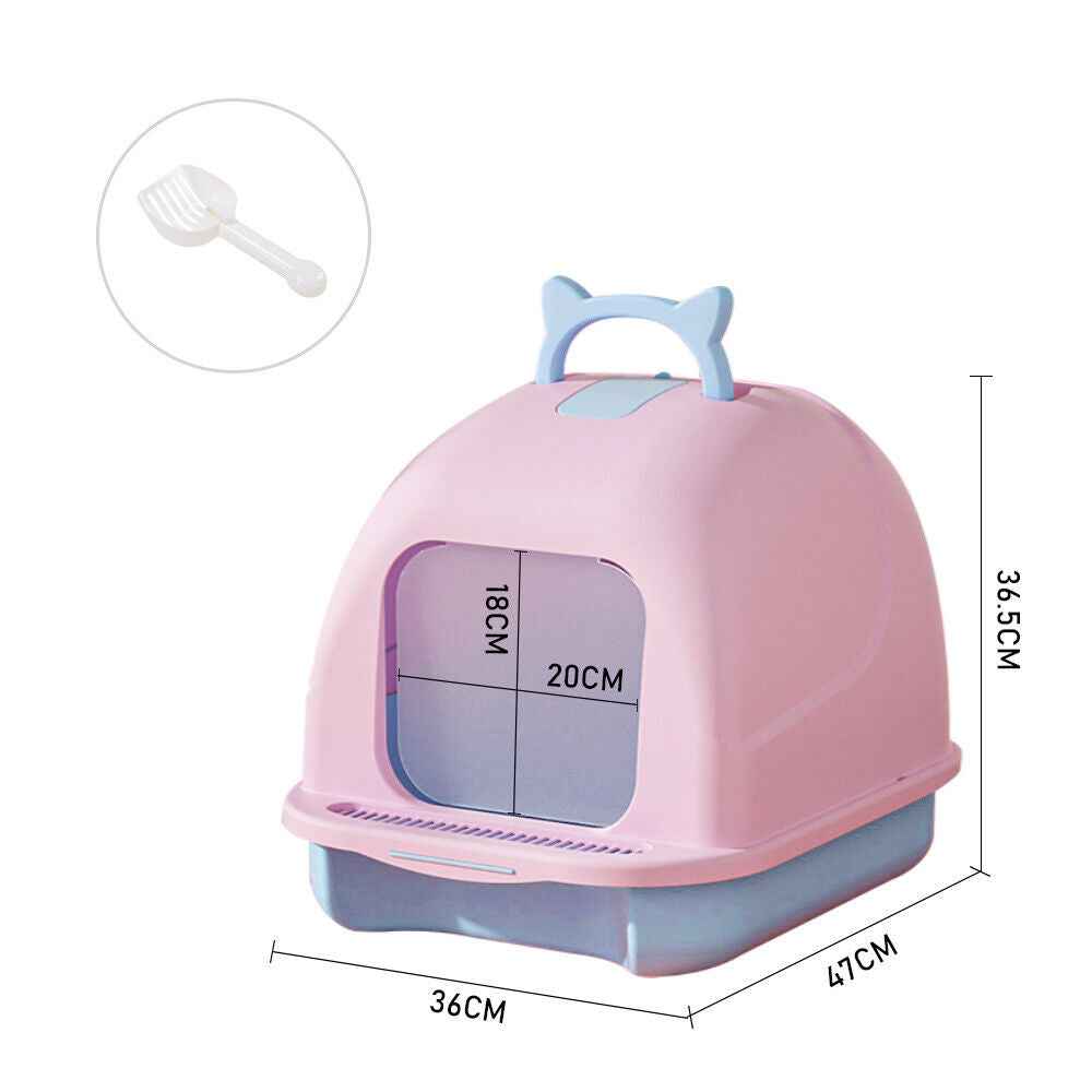 Large Hooded Cat Litter Tray Litter Box Self Cleaning Cat Pan Potty Tray w/ Lid