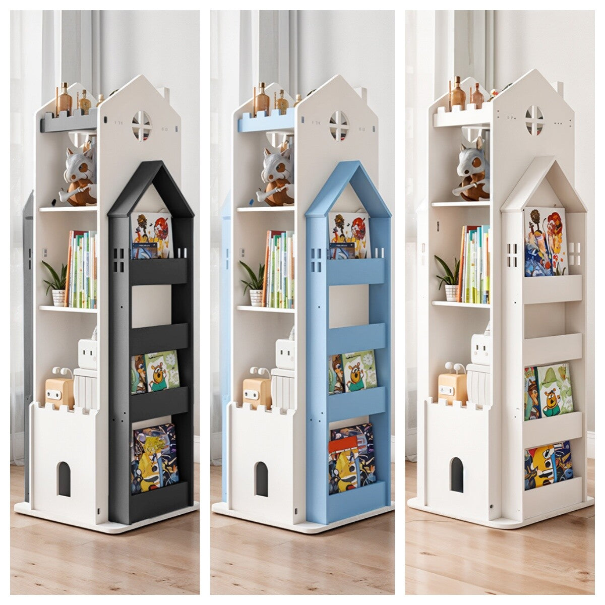 360° Rotating Kids Children Bookshelf Floor Book Shelf Rack Toy Storage Bookcase