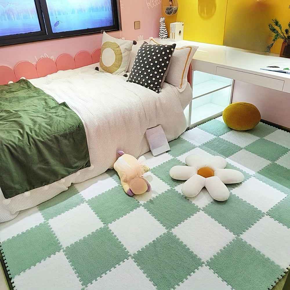 24pcs Interlocking Floor Mat Plush Foam Carpet Tiles Fluffy Square Area Carpets