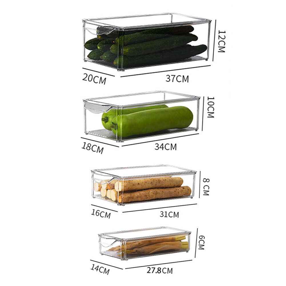 S/M/L Clear Plastic Fridge Storage Box Cupboard Organiser Fruit Veg Rack 3-10Pcs