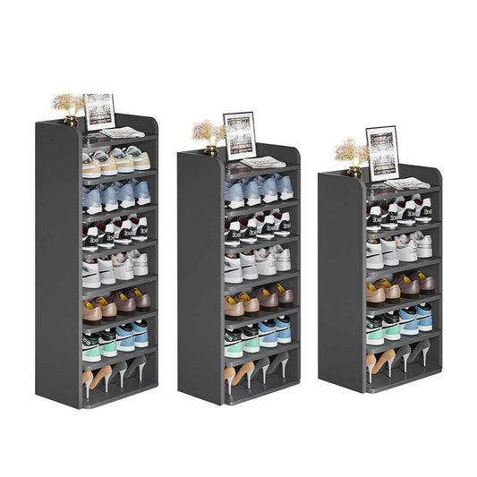 5-8 Tier Black Wooden Hallway Shoe Rack Open Shelves Shoe Cabinet Storage Unit