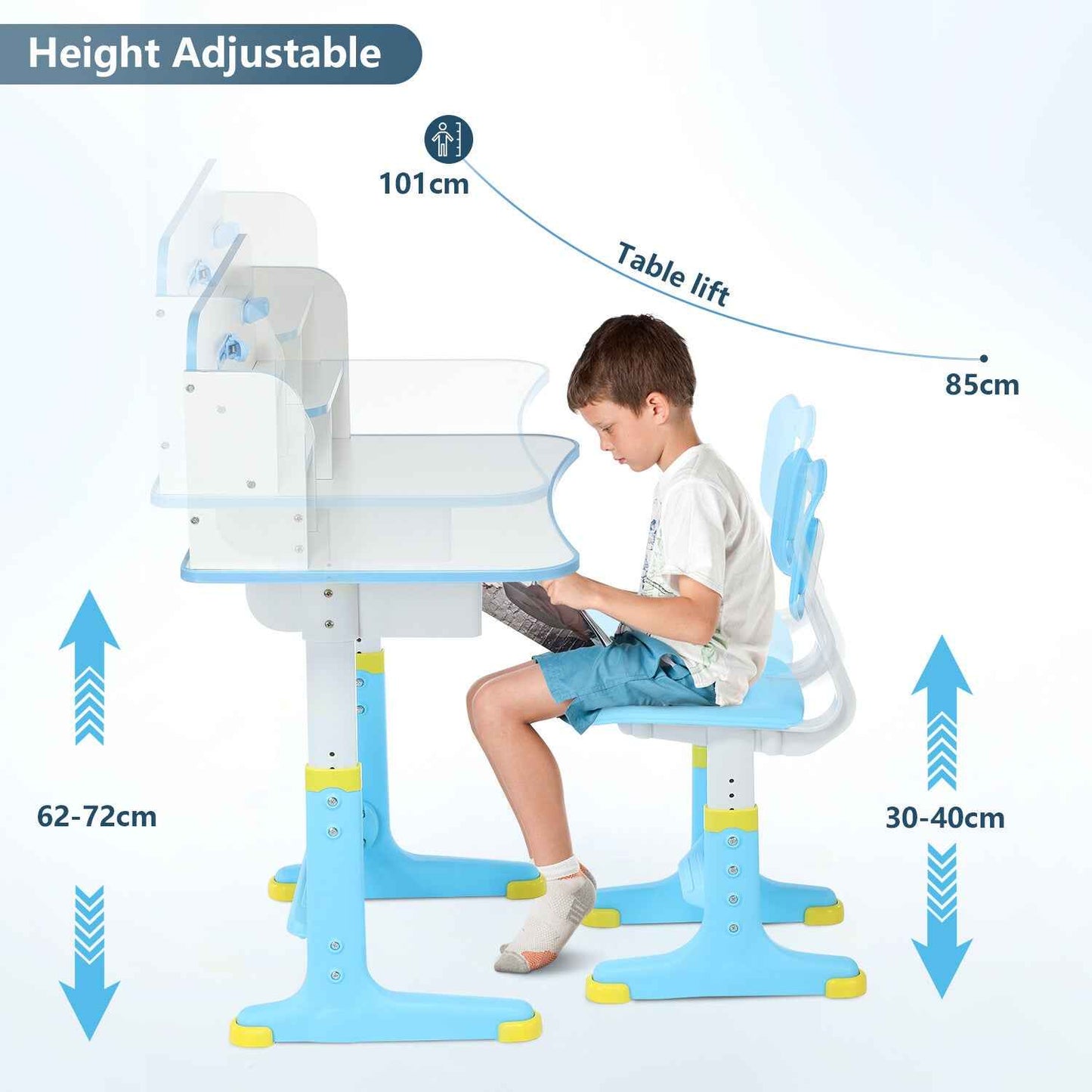 Kids Desk and Chair Set Height Adjustable Study Table W/ Storage Book Stand