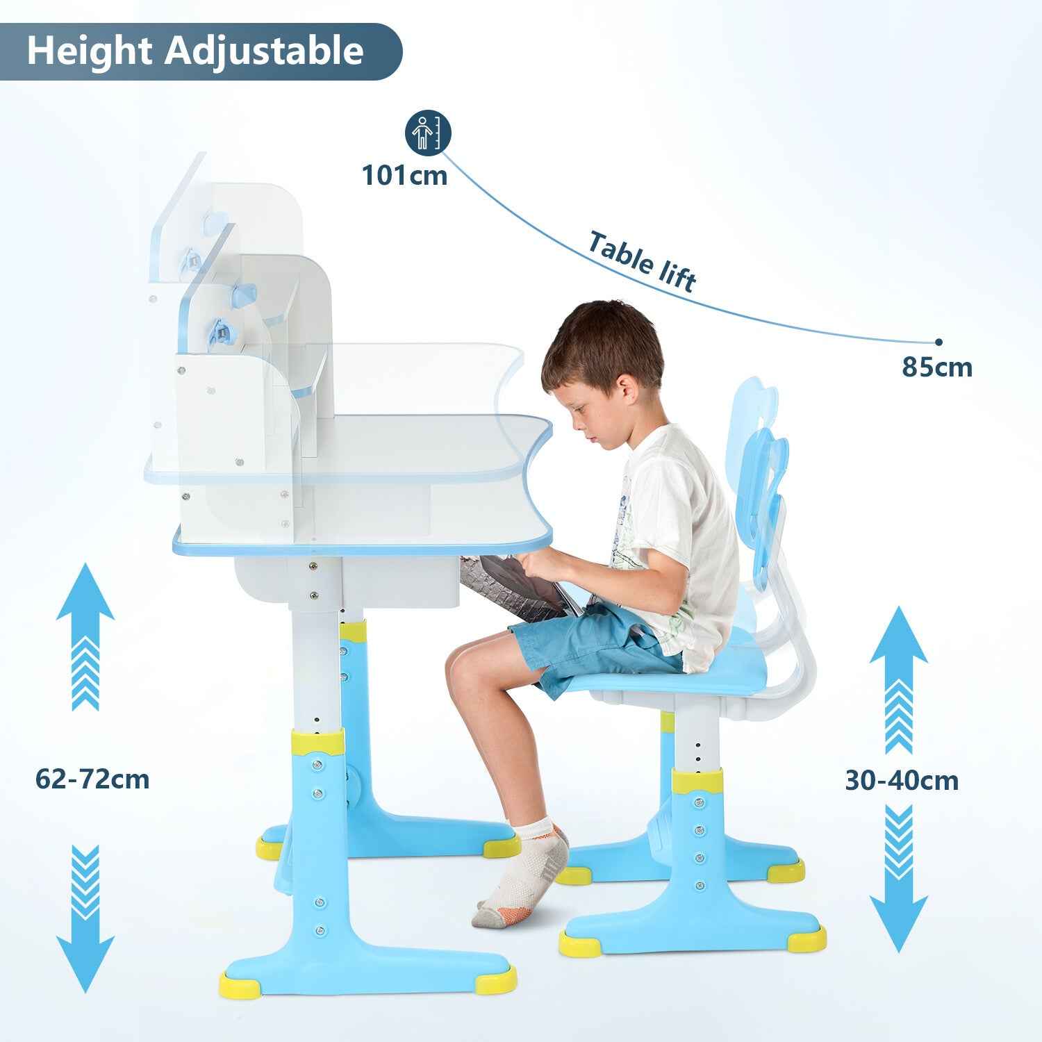 Kids Desk and Chair Set Height Adjustable Study Table W/ Storage Book Stand