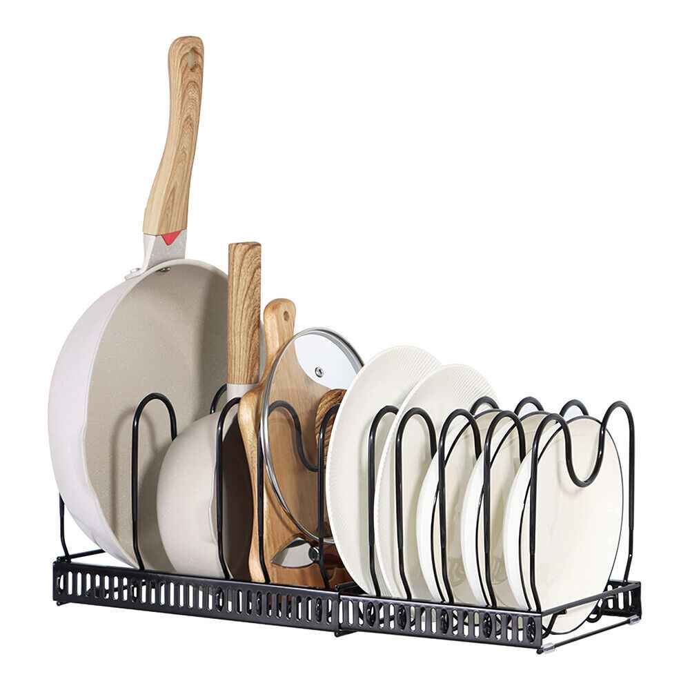 Expandable Kitchen Saucepan Pan Pot Lid Rack Holder Cupboard Drawer Organisers