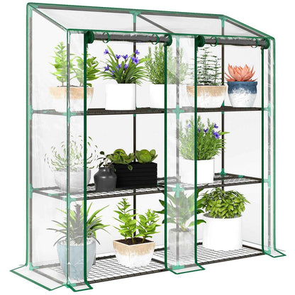 3 Tier Mini Greenhouse Portable Green House w/ Roll-up Doors, 151H x 143Wcm