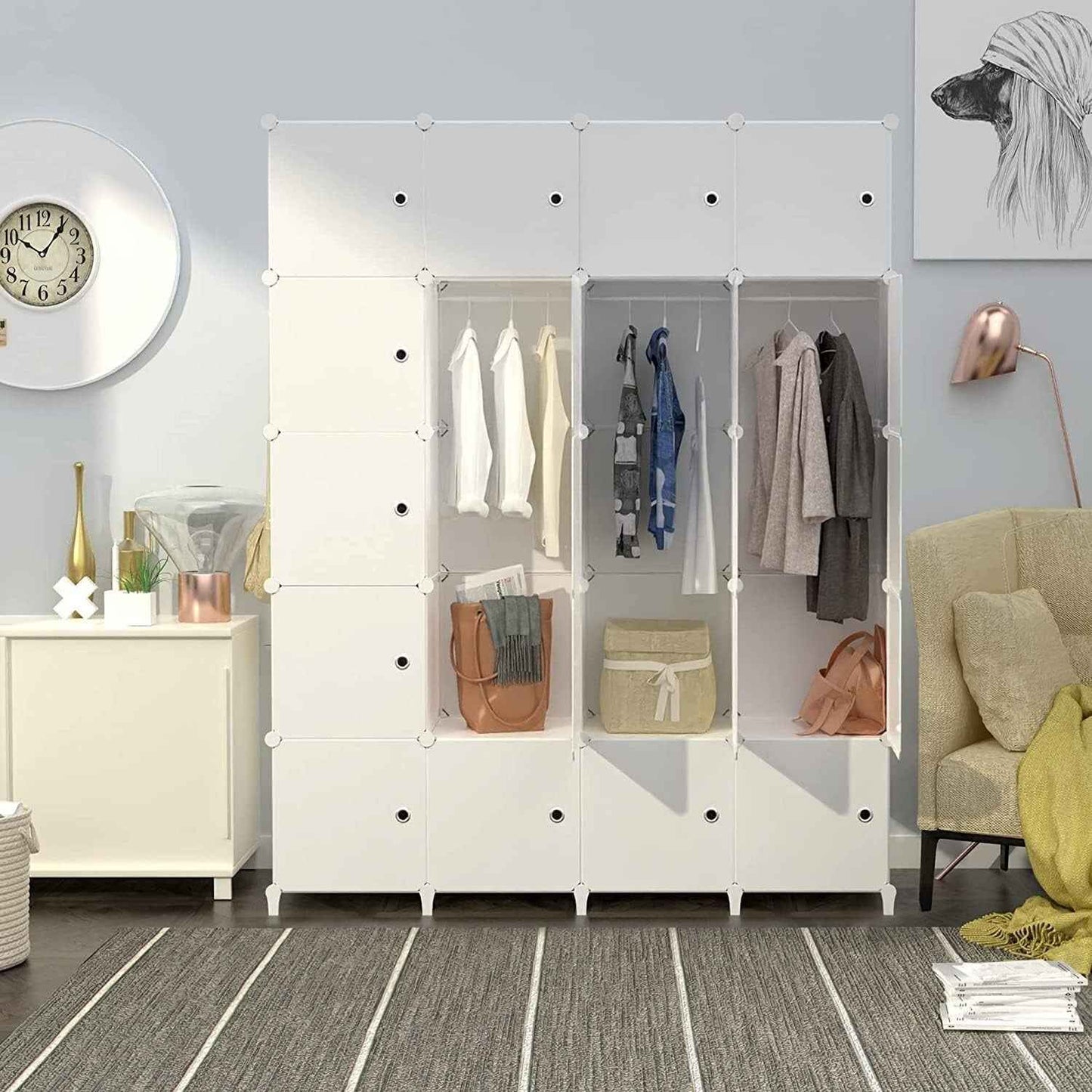 Portable Wardrobe Foldable Closet with 20 Compartments Clothes Storage Cabinet