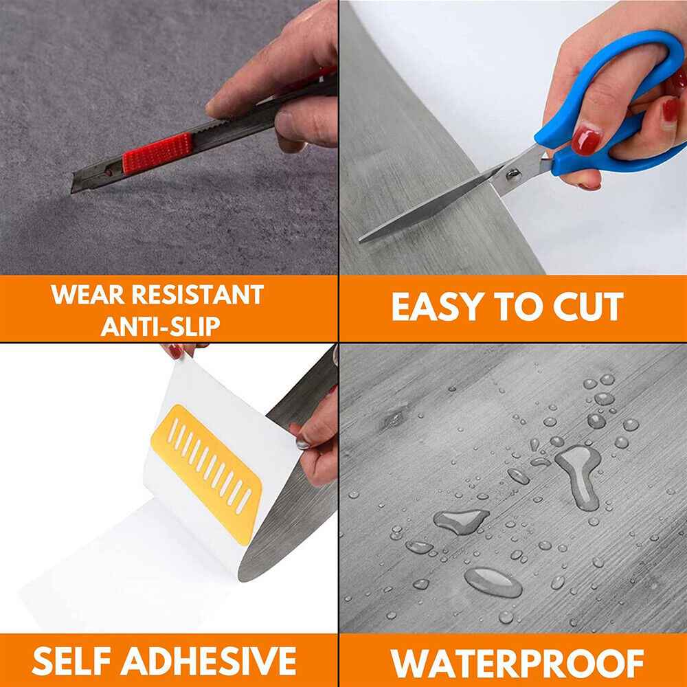 5m² Floor Planks Tiles Self Adhesive Wood Effect Vinyl Flooring Kitchen Bathroom