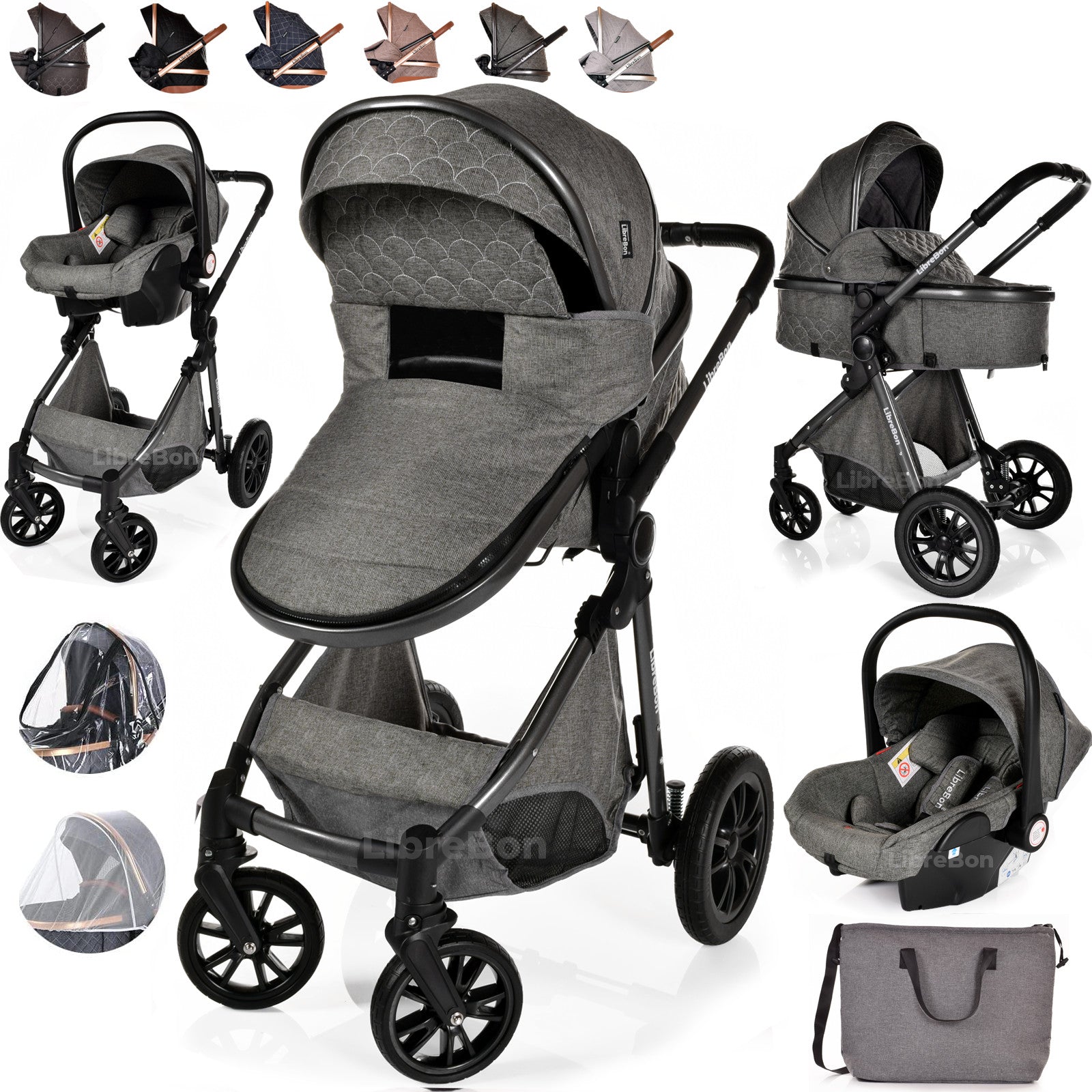 3 in 1 Pram Newborn Baby Buggy Set Travel System with Car Seat Folding Pushchair