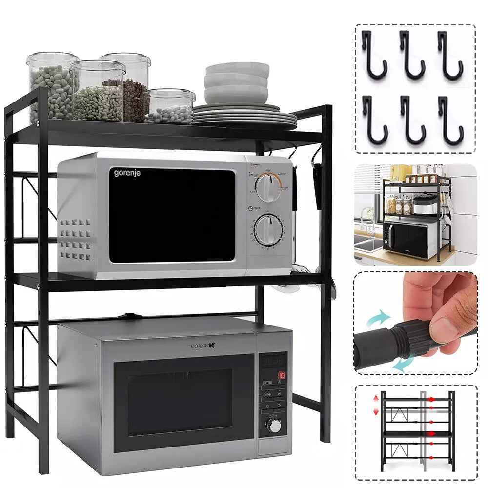 3 Tier Expandable Microwave oven Rack Stand Storage Holder Kitchen Corner Shelf