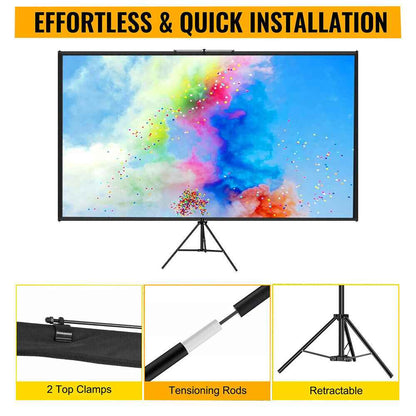 120" Projector Screen w/Tripod Stand Portable Home Outdoor Movie Screen 16:9 4K