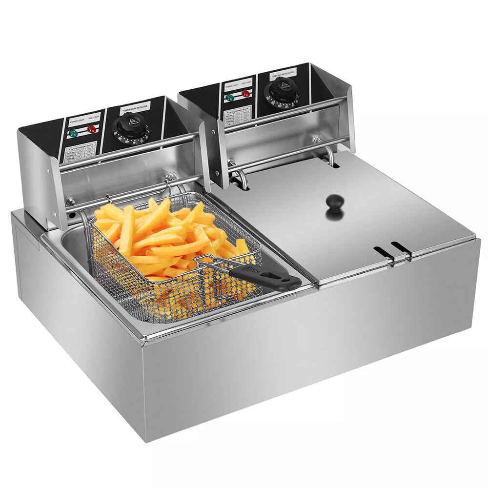 20L 5000W Commercial Electric Deep Fryer Fat Chip Twin Dual Tank Stainless Steel