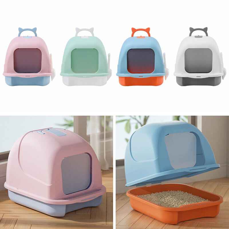 Large Hooded Cat Litter Tray Litter Box Self Cleaning Cat Pan Potty Tray w/ Lid
