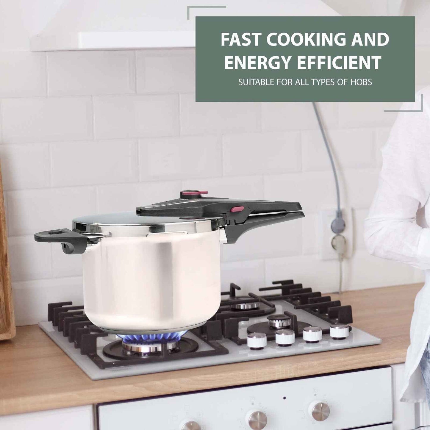 4/6 Litre Dual Handle Stainless Steel Pressure Cooker Kitchen Catering Cookware