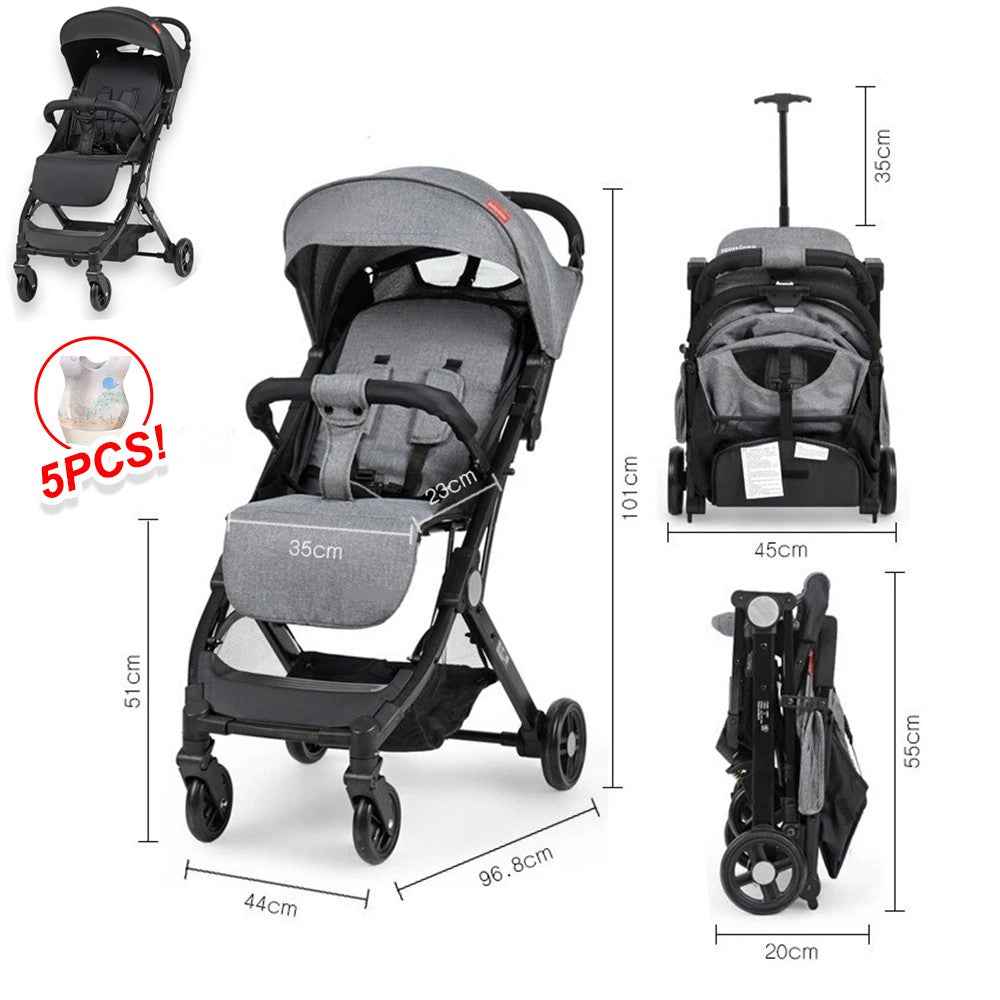 Portable Baby Stroller One-Hand Folding Pushchair W/Adjustable Backrest