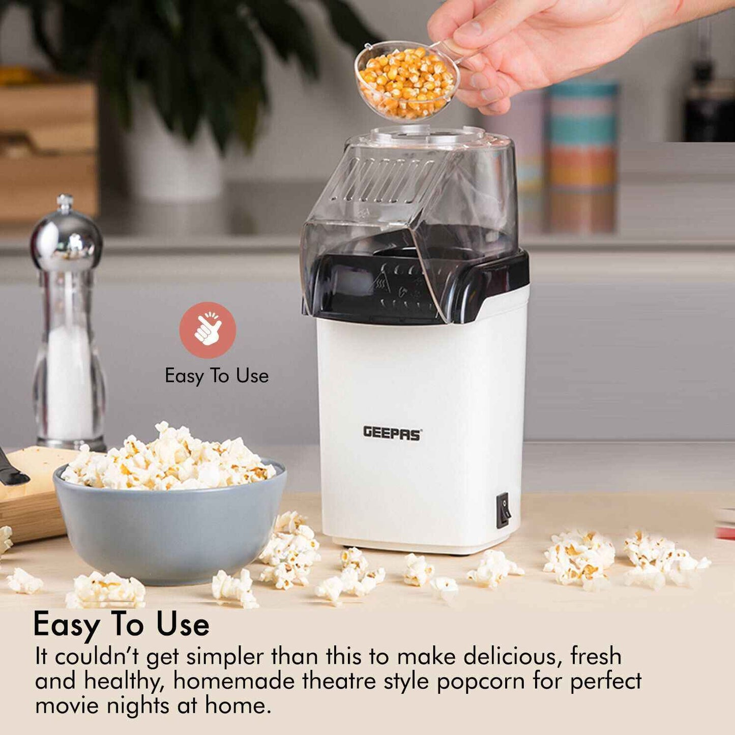 GEEPAS 1200W Popcorn Maker Machine Fat Free Hot Air Large Popper Electric