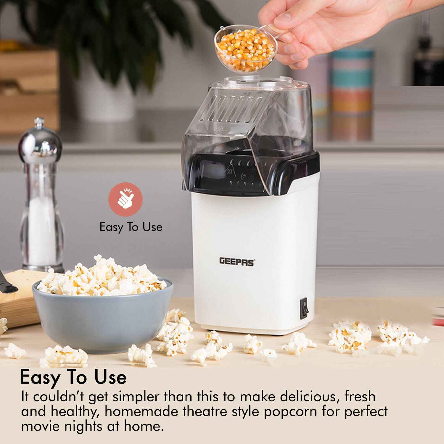 GEEPAS 1200W Popcorn Maker Machine Fat Free Hot Air Large Popper Electric