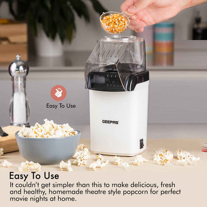 GEEPAS 1200W Popcorn Maker Machine Fat Free Hot Air Large Popper Electric