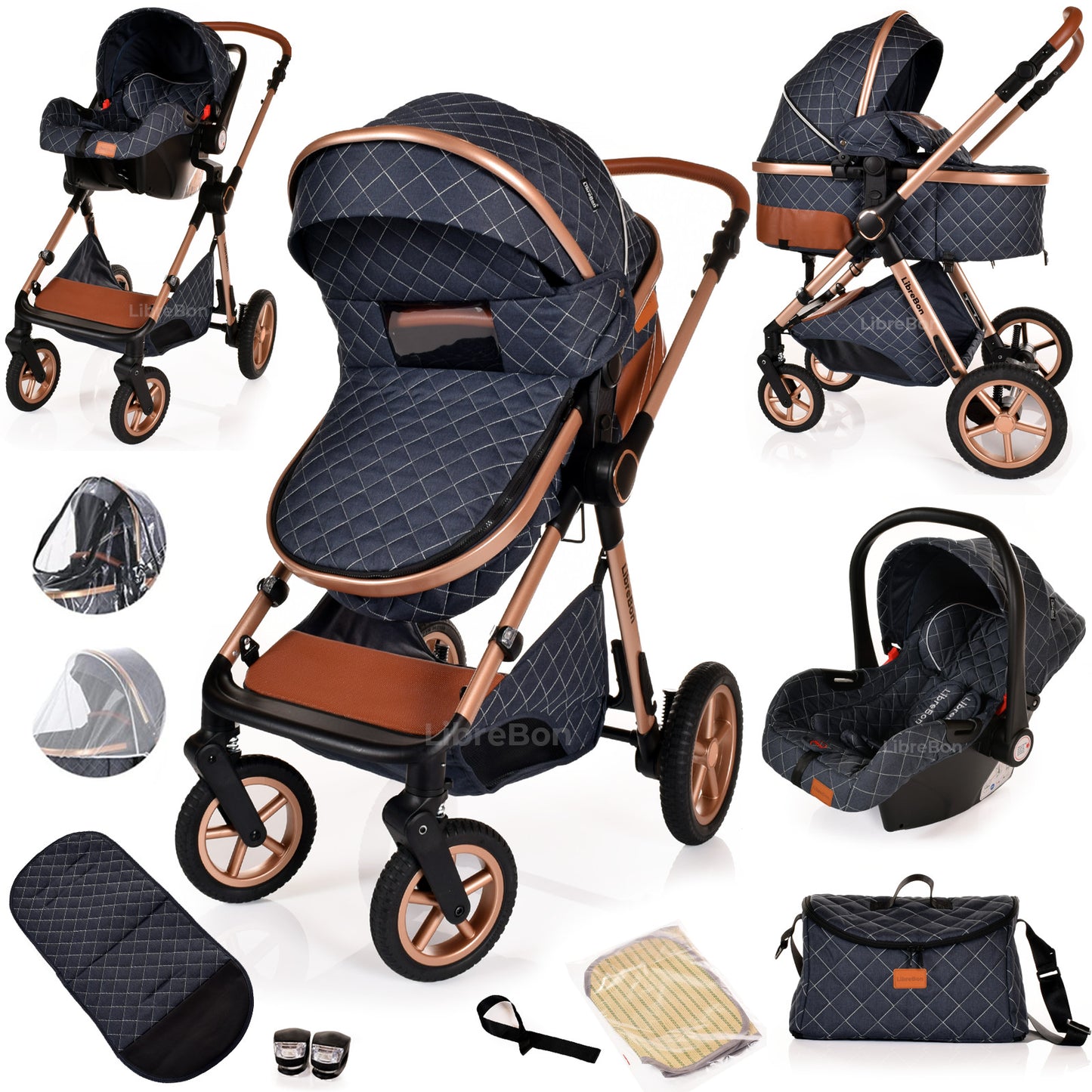 3 in 1 Pram Newborn Baby Buggy Set Travel System with Car Seat Folding Pushchair
