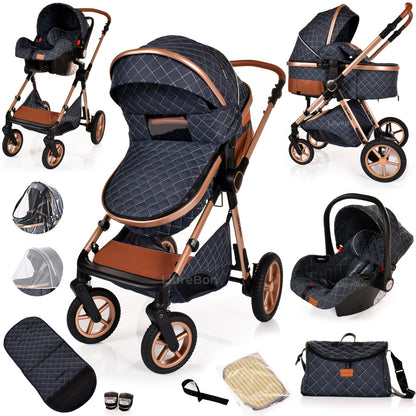 3 in 1 Pram Newborn Baby Buggy Set Travel System with Car Seat Folding Pushchair