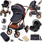 3 in 1 Pram Newborn Baby Buggy Set Travel System with Car Seat Folding Pushchair