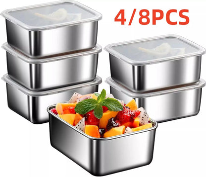 4/8Pcs Stainless Steel Food Storage Box Refrigerator with Lid Lunch Picnic Box - Ceenaz Store