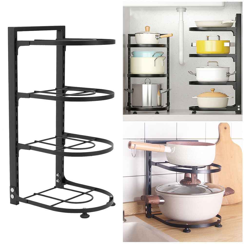 2-7Tier Black Pan Stand Saucepan Pot Rack Kitchen Storage Organiser Shelf Holder