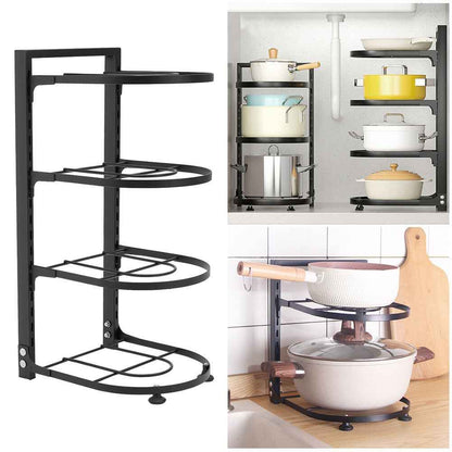 2-7Tier Black Pan Stand Saucepan Pot Rack Kitchen Storage Organiser Shelf Holder