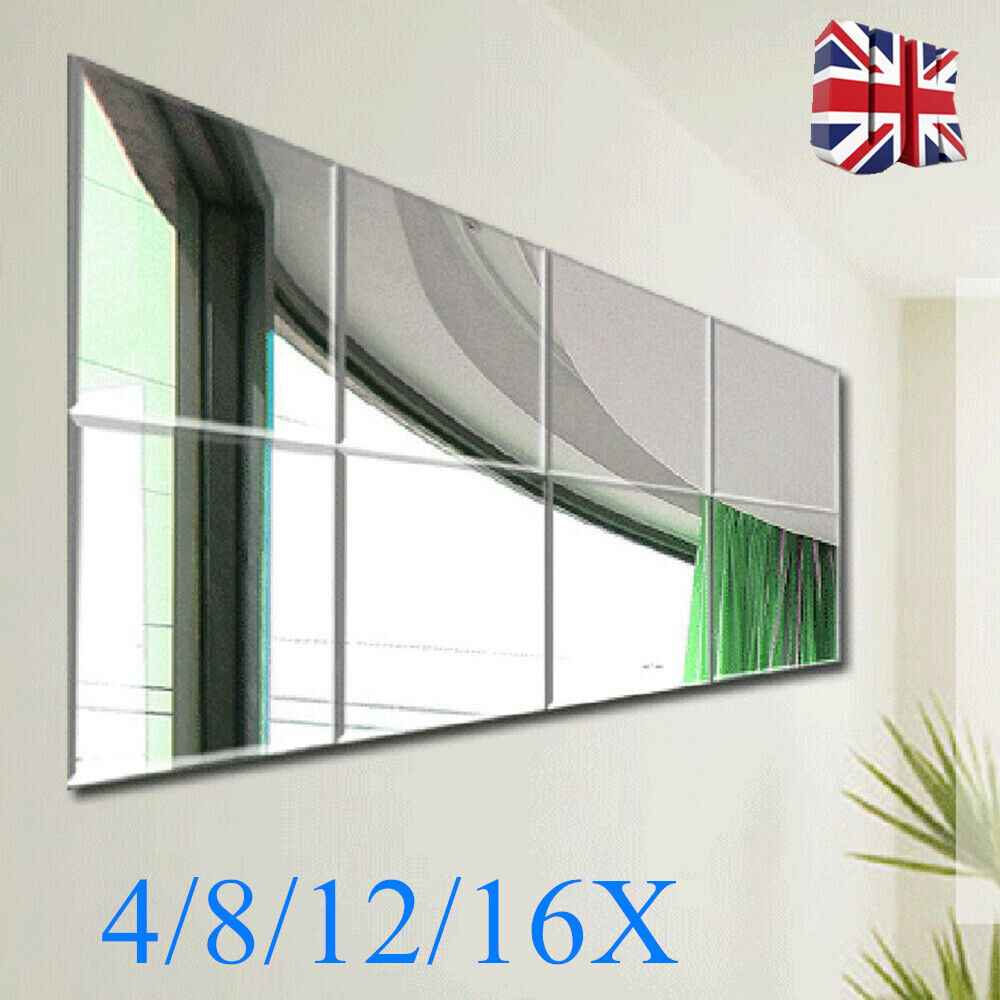 Large Mirror Tiles Wall Sticker Acrylic Self Adhesive Stick On AntiShatter Decor