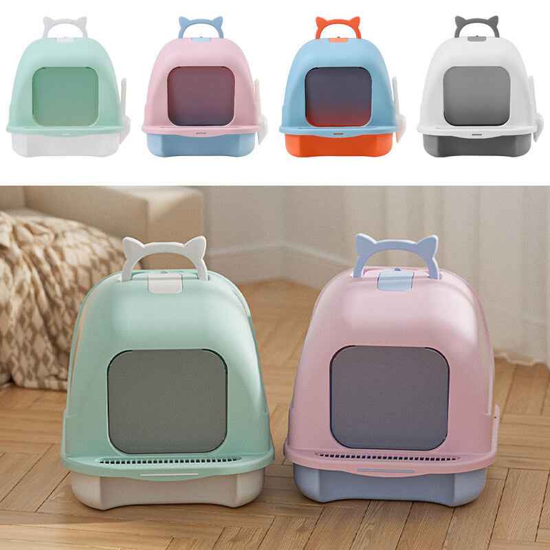 Large Hooded Cat Litter Tray Litter Box Self Cleaning Cat Pan Potty Tray w/ Lid