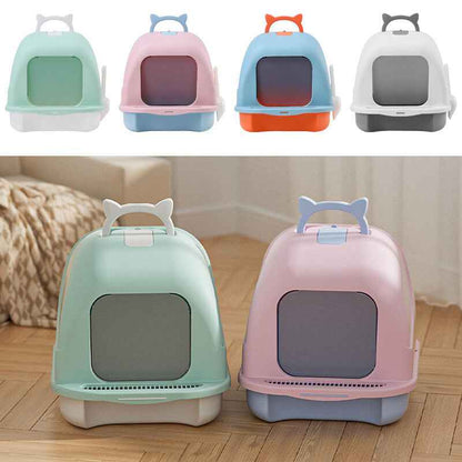 Large Hooded Cat Litter Tray Litter Box Self Cleaning Cat Pan Potty Tray w/ Lid