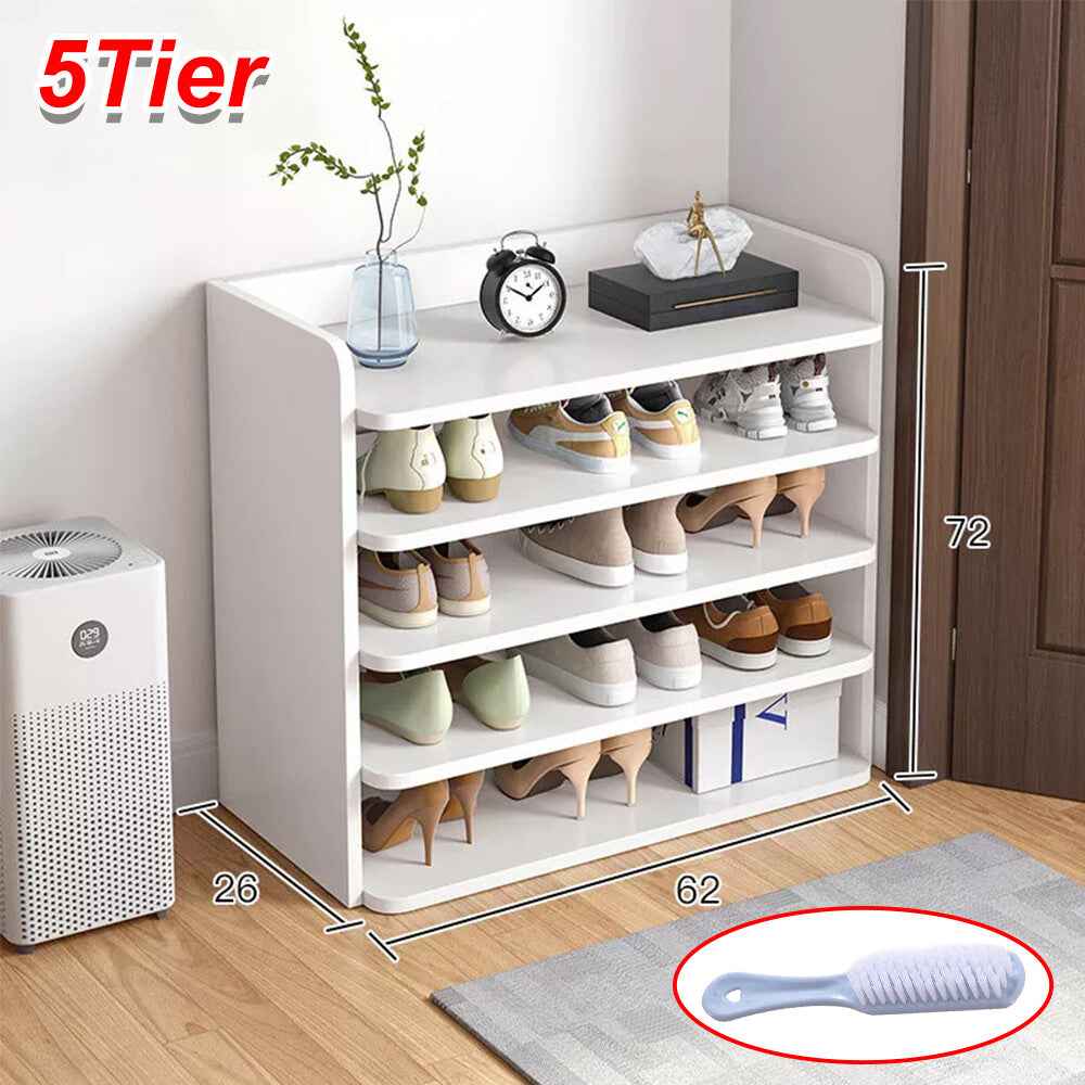 5-8 Tier White Wooden Hallway Shoe Rack Open Shelves Shoe Cabinet Storage Unit
