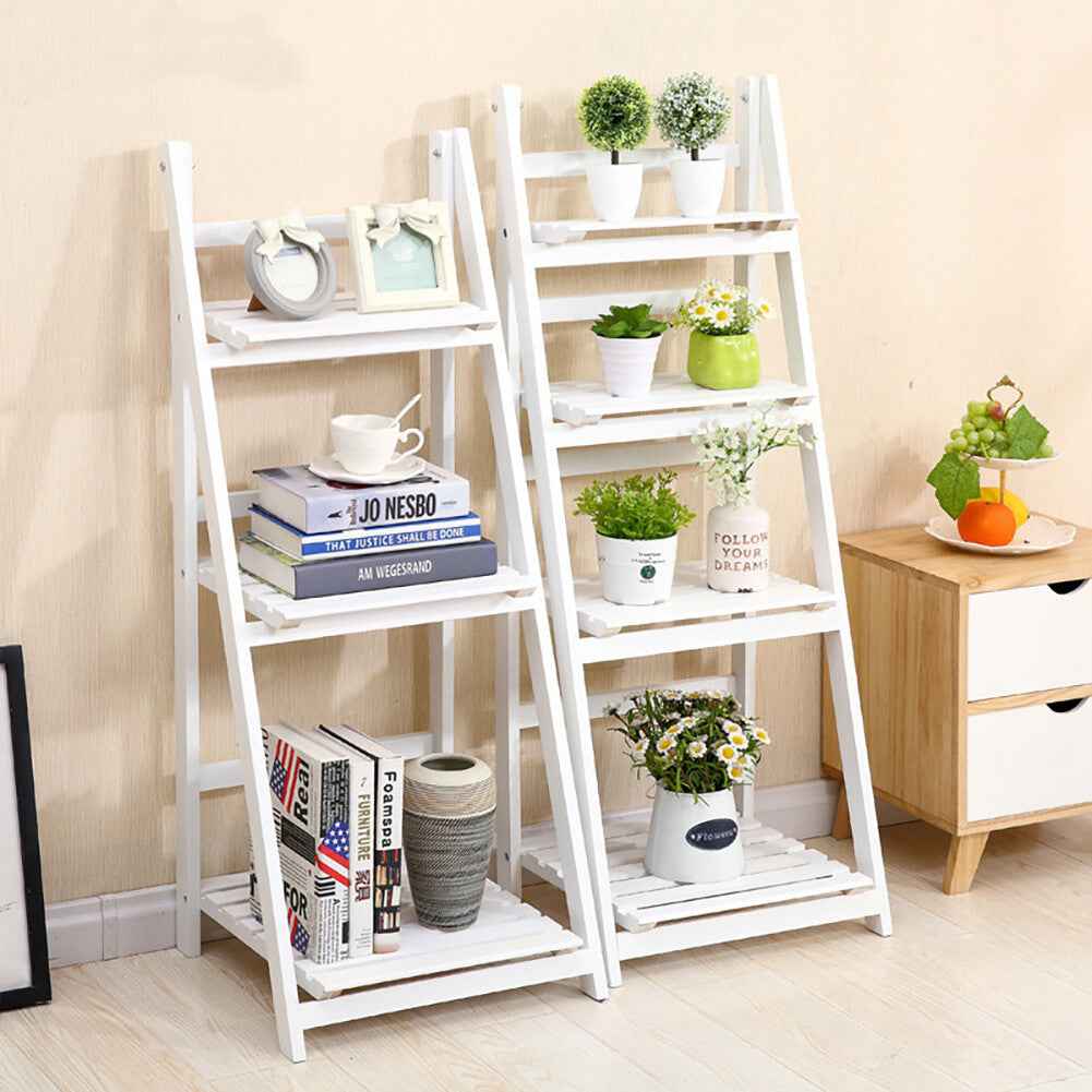 3/4 Tier Folding Wooden Ladder Shelf Flower Pot Holder Plant Stand Rack Storage