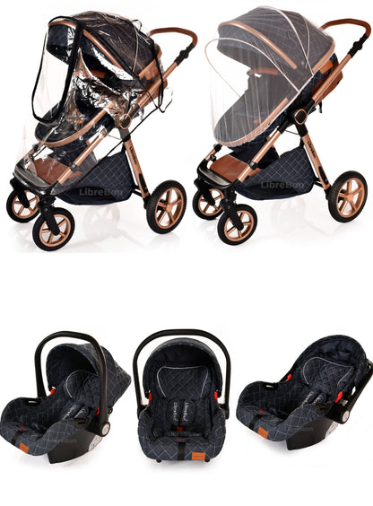 3 in 1 Pram Newborn Baby Buggy Set Travel System with Car Seat Folding Pushchair